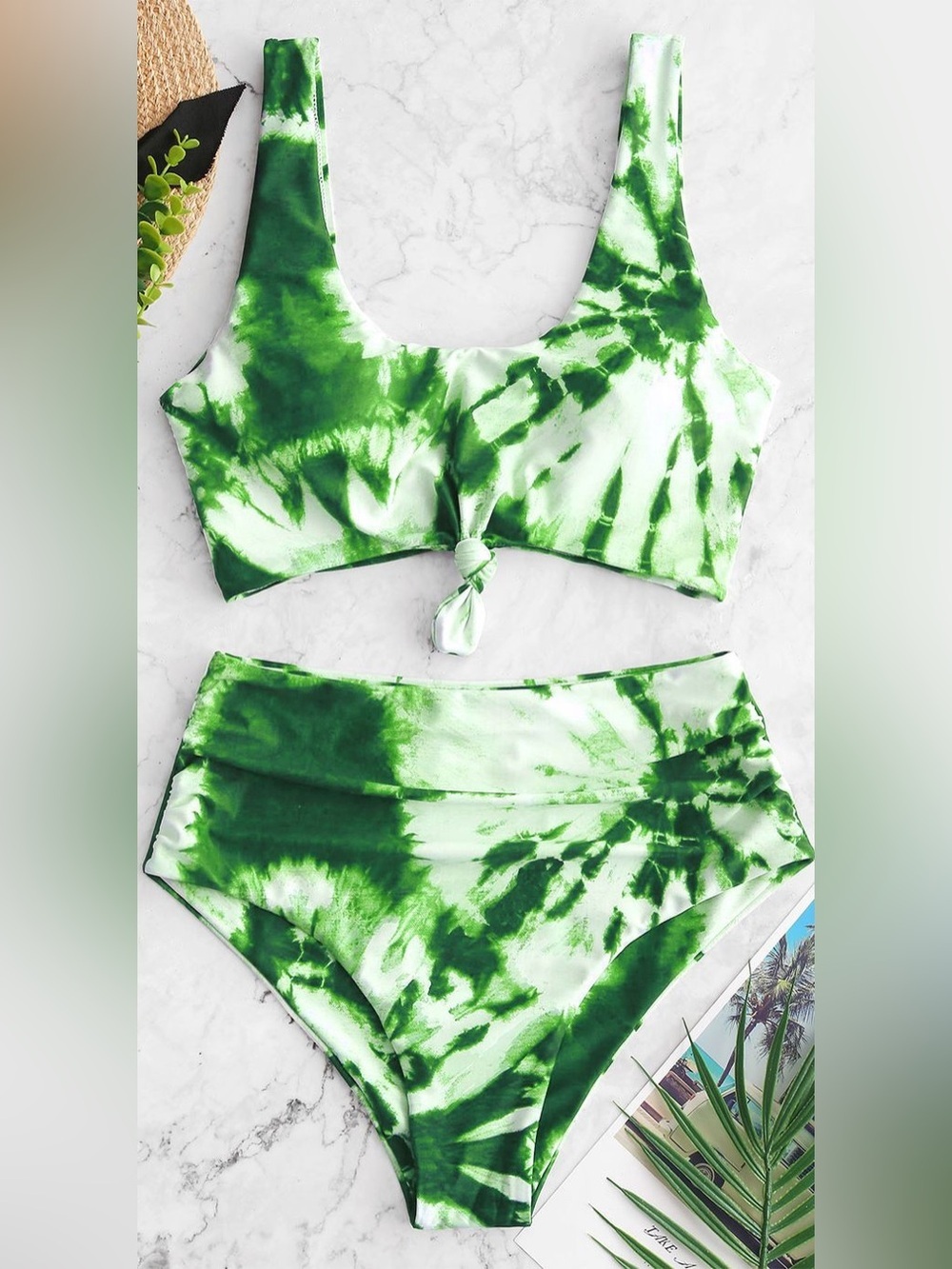 Green Tie-Dye Two-Piece Swimsuit Set 3XL